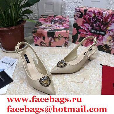 Dolce  &  Gabbana Heel 6.5cm Quilted Leather Devotion Slingbacks Beige 2021